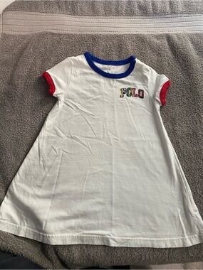 Polo by Ralph Lauren White Girls' Short Sleeve Ringer Dress with Blue & Red Trim